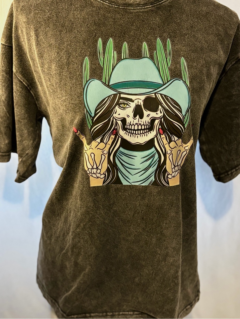 “Wild Wanda” black acid wash graphic tee